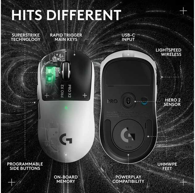 Logitech G PRO X2 SUPERSTRIKE LIGHTSPEED Wireless Belaidė Žaidimų Pelė | Lunar Eclipse