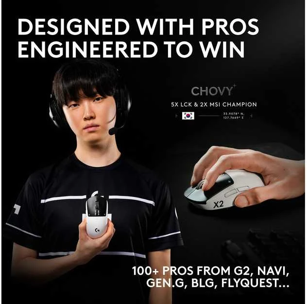 Logitech G PRO X2 SUPERSTRIKE LIGHTSPEED Wireless Belaidė Žaidimų Pelė | Lunar Eclipse