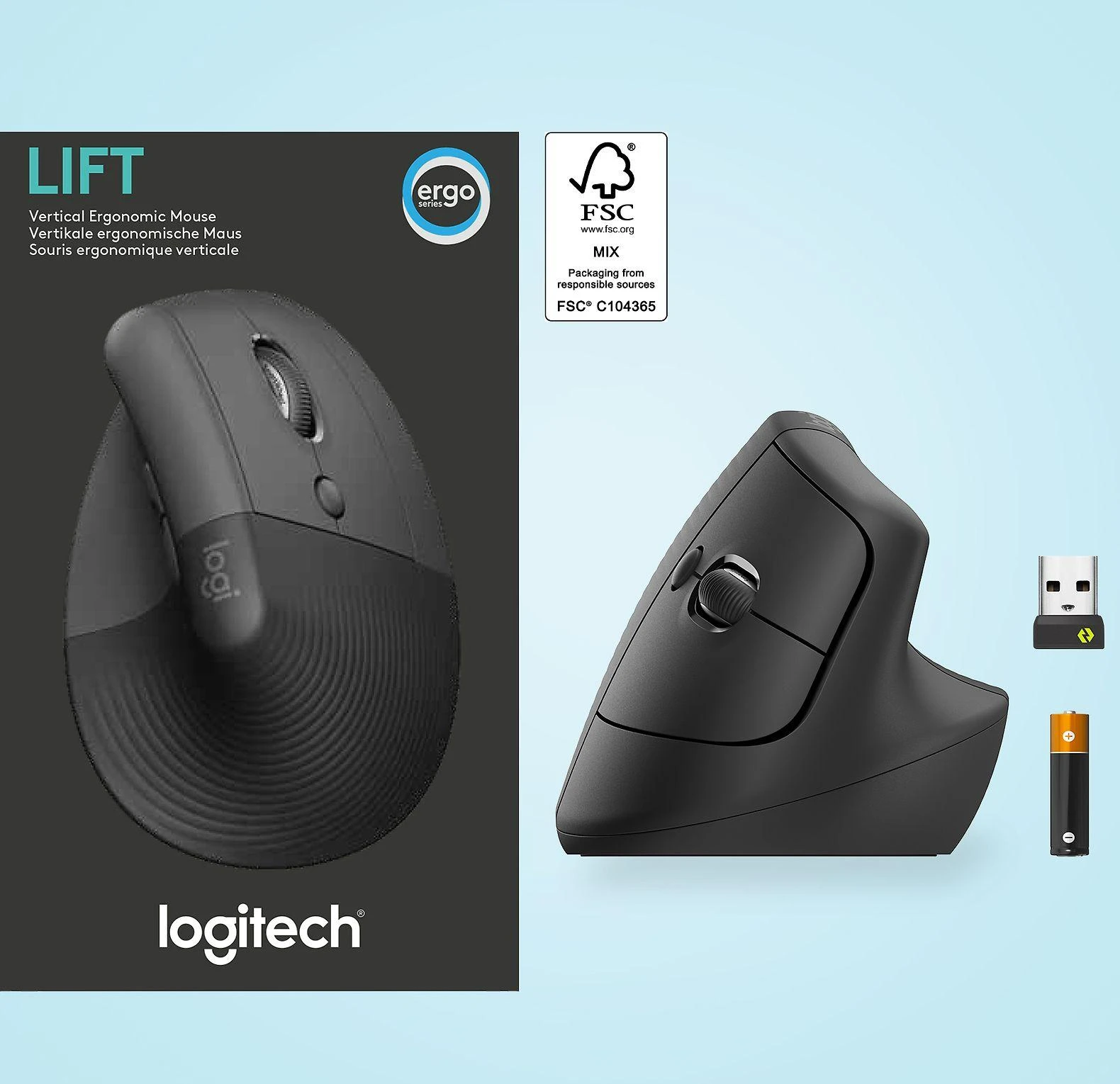 Belaidė pelė Logitech Lift, Grafito spalvos