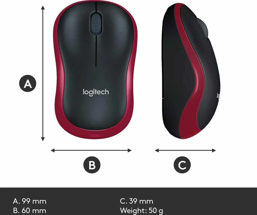 Bevielė pelė Logitech M185. Raudona