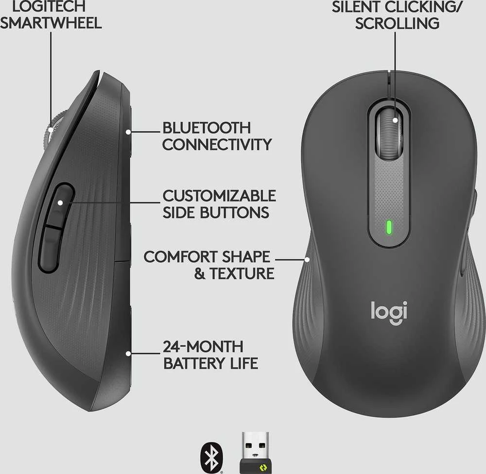 Belaidė pelė Logitech Signature M650 L Left, grafito spalvos