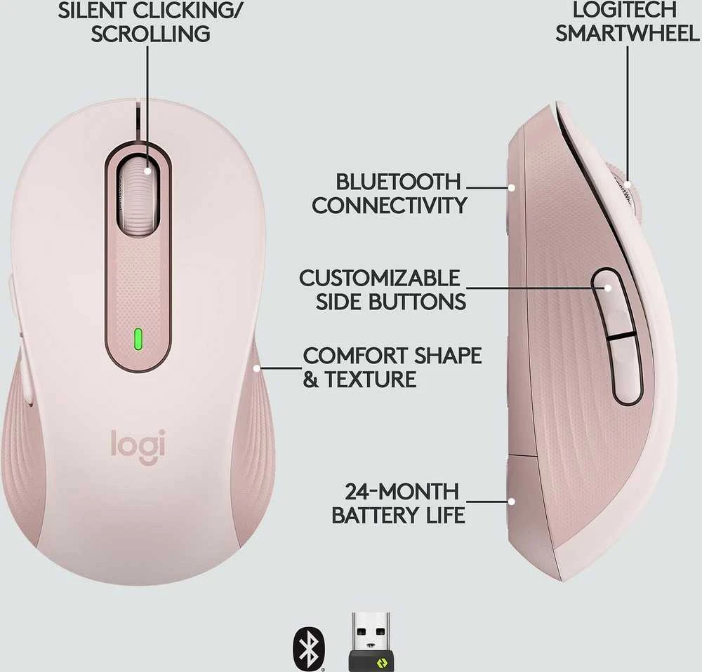 Pelė Logitech Signature M650 -langaton hiiri, pinkki