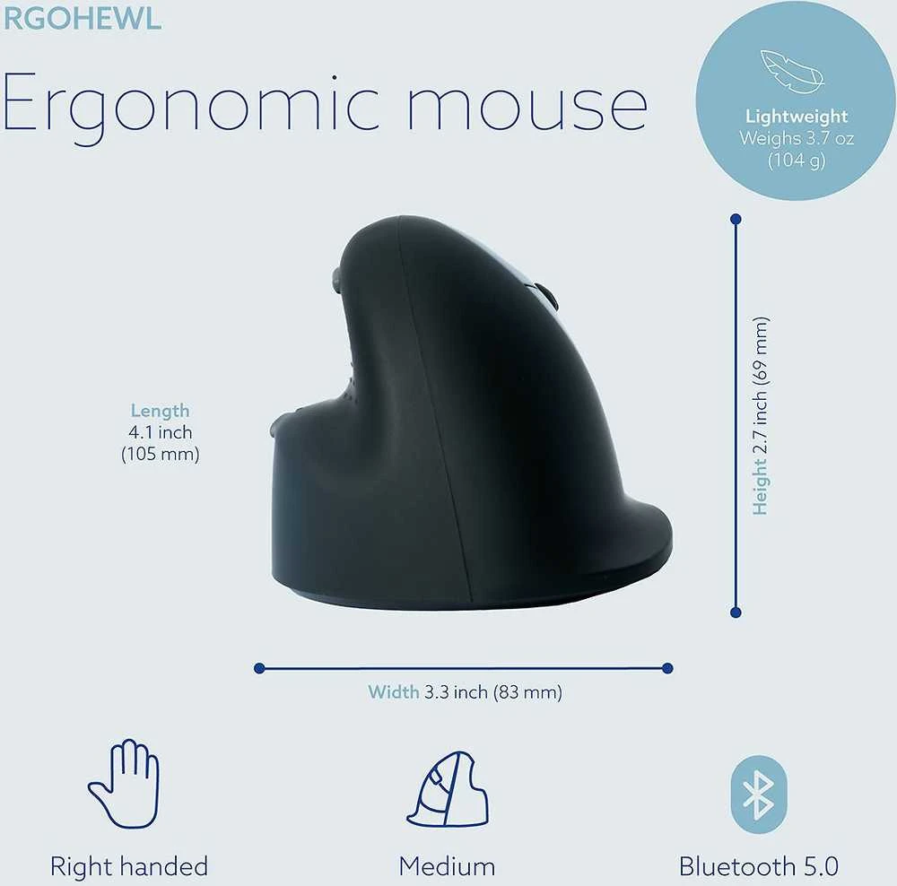 Pelė R-Go HE Break -ergonominen hiiri, BT, M-koko, oikealle kädelle
