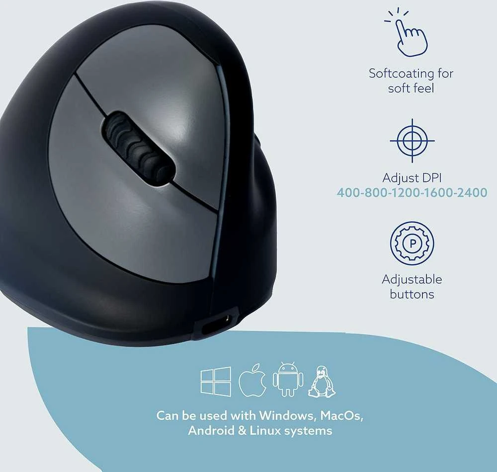 Pelė R-Go HE Break -ergonominen hiiri, BT, M-koko, oikealle kädelle