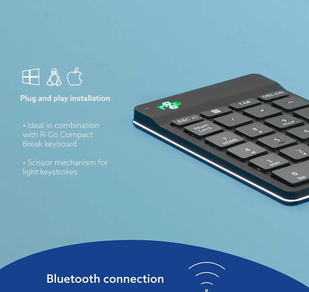 Klaviatūra R Go Tools R-GO NUMPAD BREAK ERGONOMIC - NUMERIC WIRELESS KEYPAD Juodas