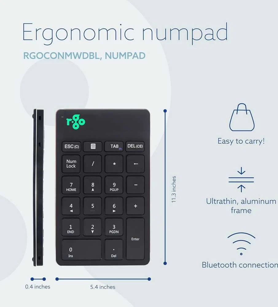 Klaviatūra R Go Tools R-GO NUMPAD BREAK ERGONOMIC - NUMERIC WIRELESS KEYPAD Juodas