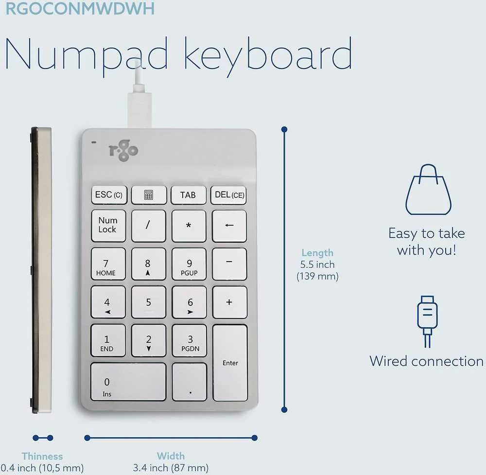 R-GO TOOLS NUMPAD BREAK Baltas - BLUETOOTH SKAITMENINĖ Klaviatūra