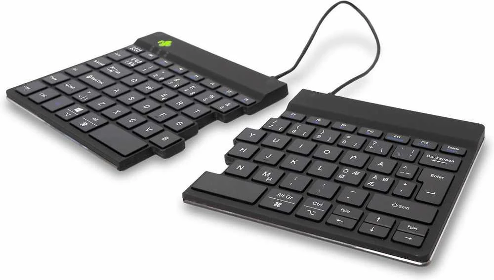 R-Go Tools Ergonomiška klaviatūra R-Go Split Break su stabdžių programine įranga, ergonomiška padalinta klaviatūra, QWERTY (NORDIC), Bluetooth, juodas, belaidis, Bluetooth, žirklinio mygtuko jungiklis, QWERTY, Juodas