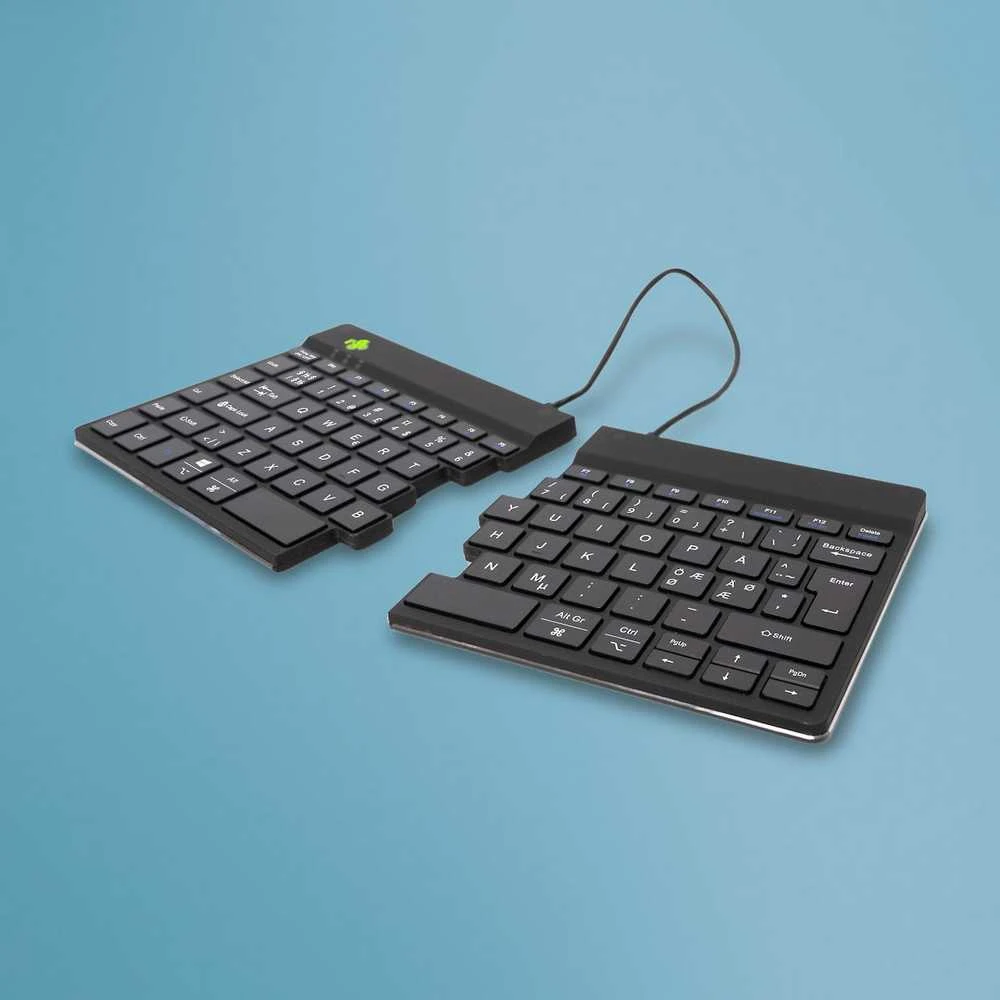 R-Go Tools Ergonomiška klaviatūra R-Go Split Break su stabdžių programine įranga, ergonomiška padalinta klaviatūra, QWERTY (NORDIC), Bluetooth, juodas, belaidis, Bluetooth, žirklinio mygtuko jungiklis, QWERTY, Juodas