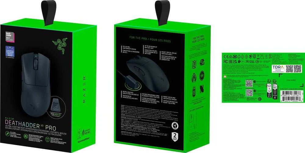 Pelė Myszka žaidimams Razer DeathAdder V3 Pro + HyperPolling Dongle belaidė 30000 dpi optinė juoda