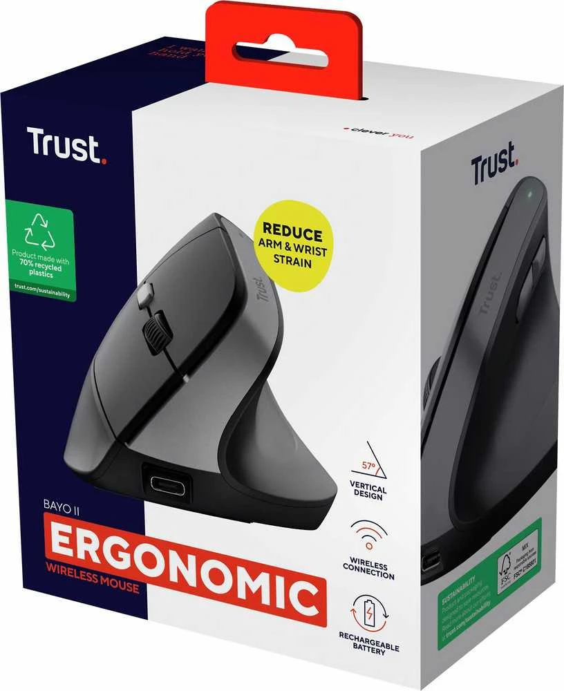 Kompiuterio pelė TRUST BAYO II ERGONOMIC, USB TYPE-C