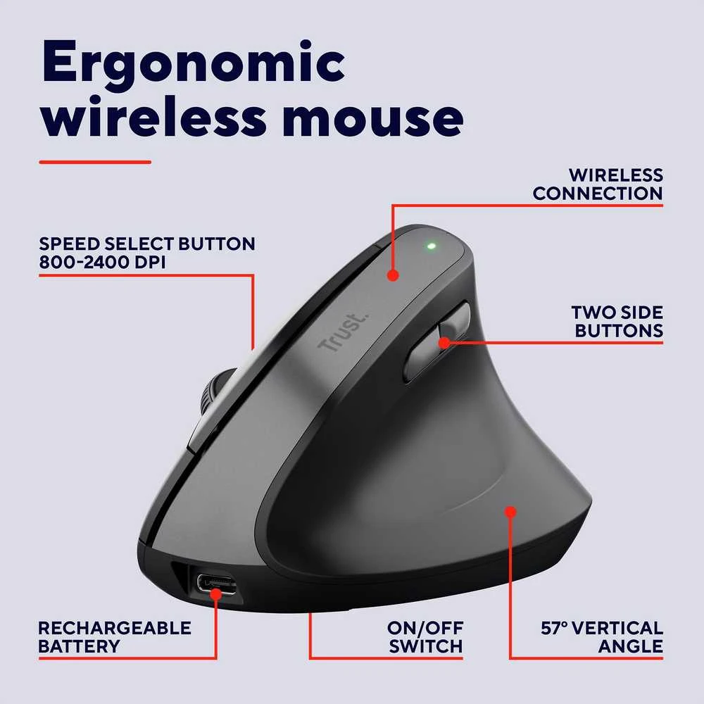 Kompiuterio pelė TRUST BAYO II ERGONOMIC, USB TYPE-C