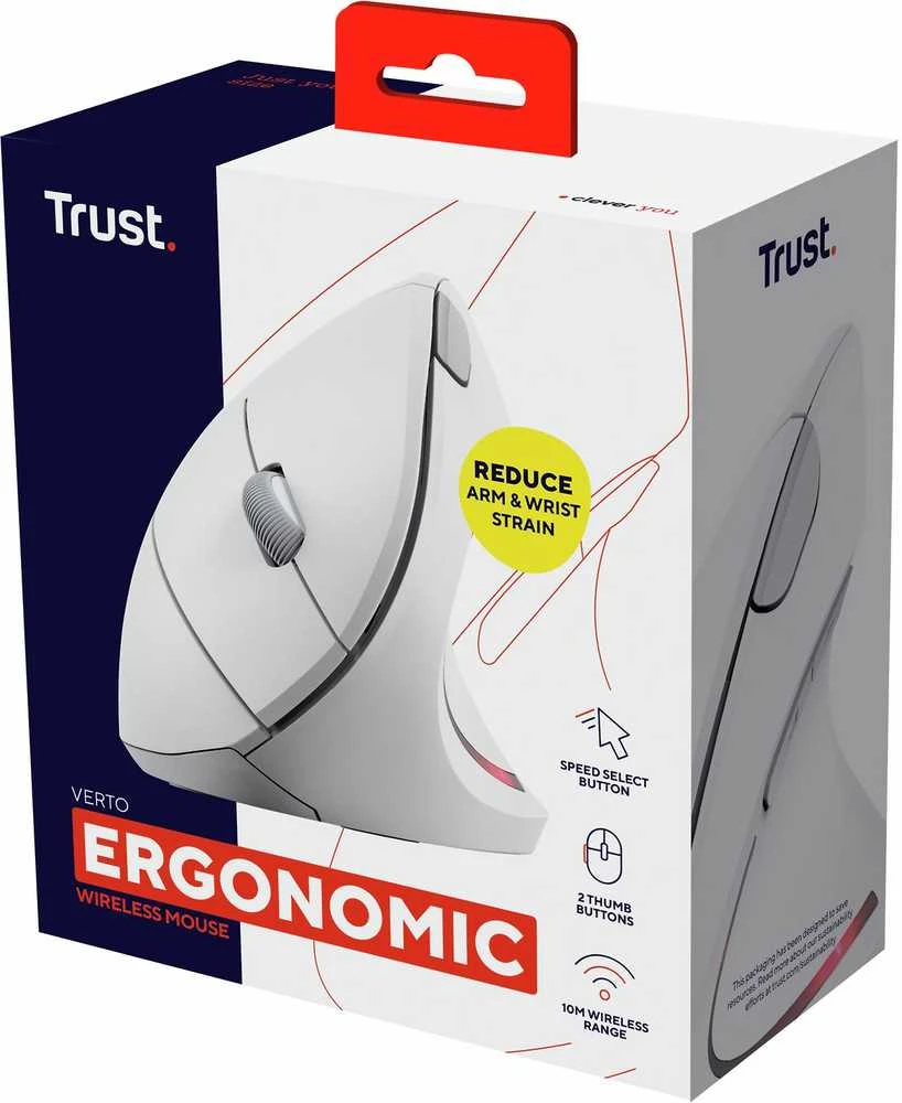 Trust Verto Vertical Ergonomic belaidė pelė baltas (25132)