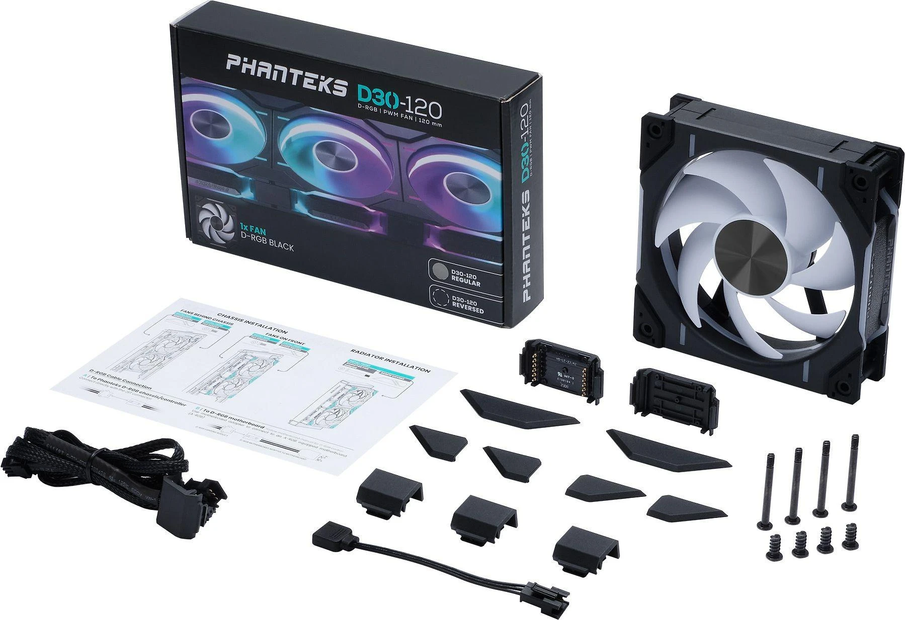 PHANTEKS D30 PWM reguliarus oro srautas D-RGB - 120mm, juoda