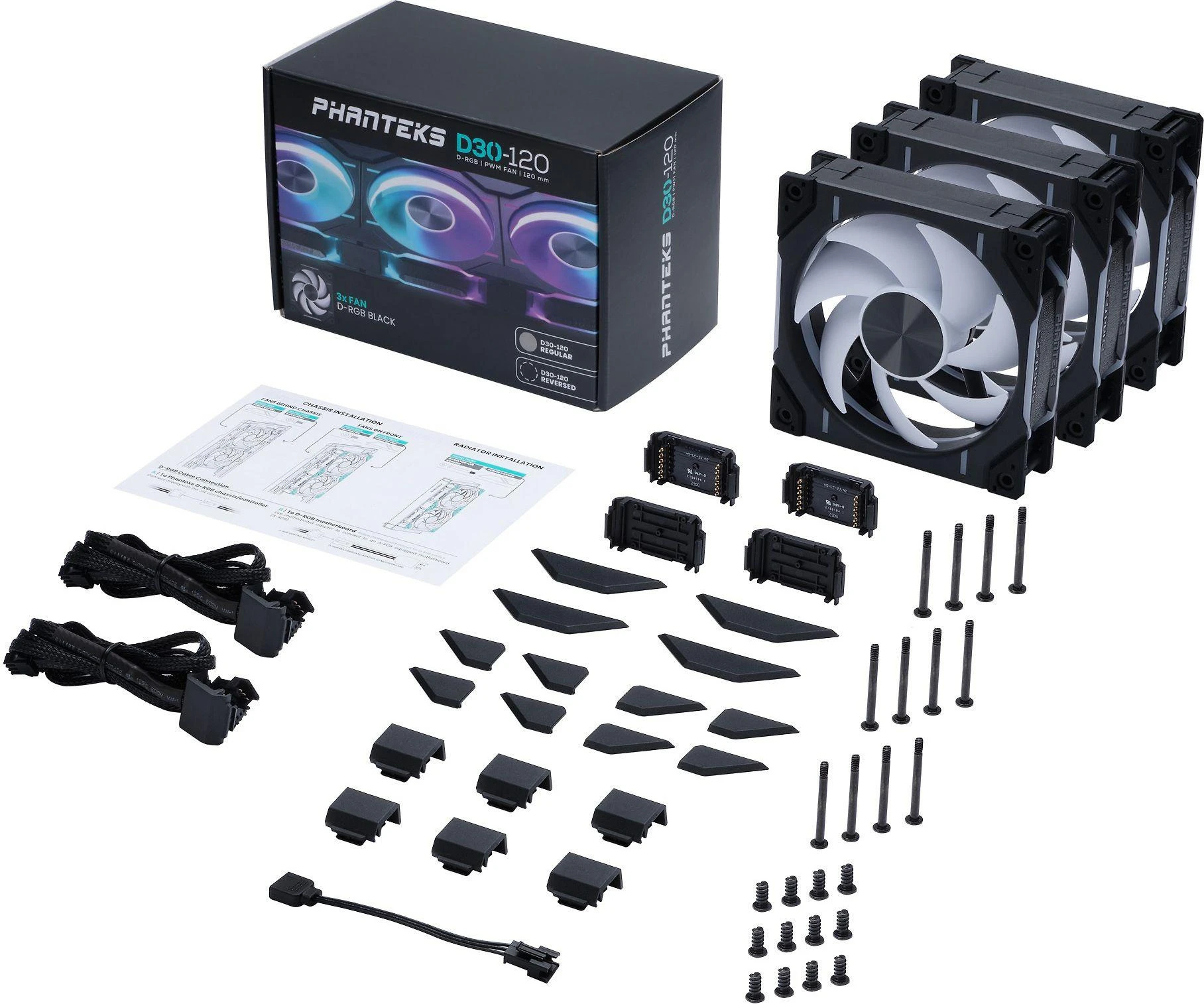 PHANTEKS D30 PWM reguliarus oro srautas D-RGB, 3 pak. - 120 mm, juoda