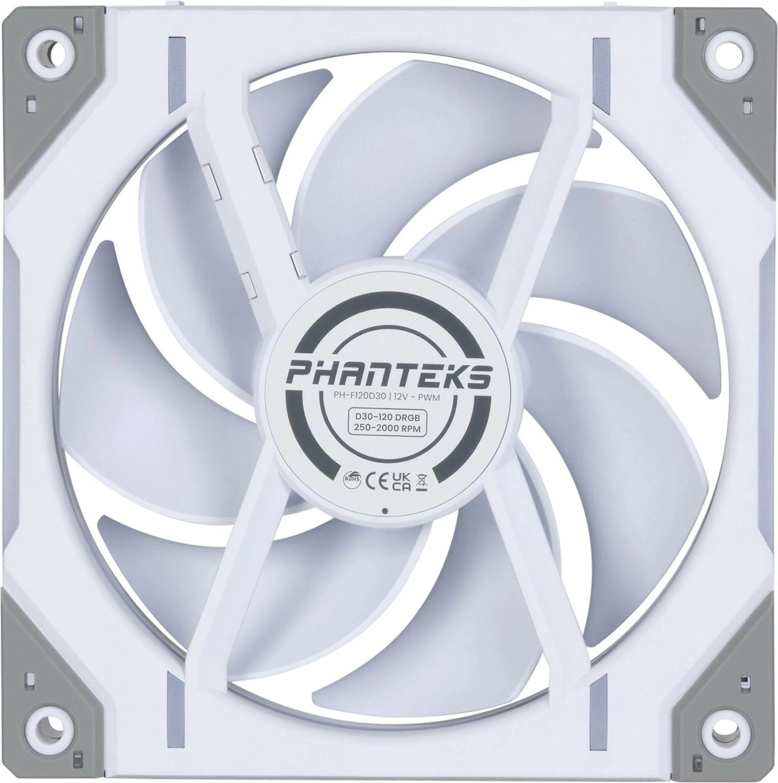 PHANTEKS D30 PWM Regular Airflow D-RGB fan – 120mm, baltos spalvos
