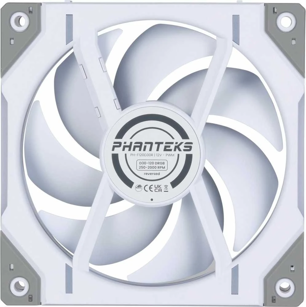„Phanteks D30-120“ atvirkštinio oro srauto D-RGB PWM ventiliatorius, baltas, 120 mm, 3 vnt.