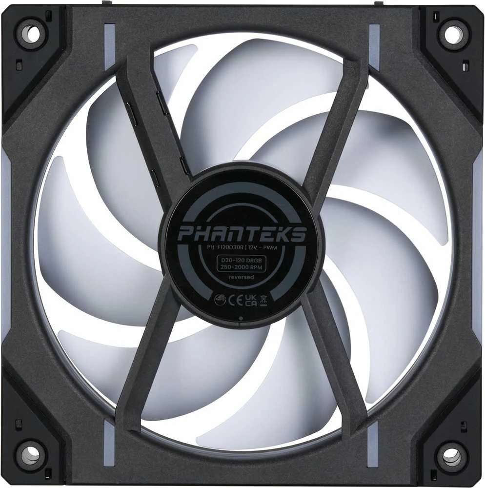PHANTEKS D30 PWM Reverse Airflow D-RGB, 3-pack - 120mm, juoda