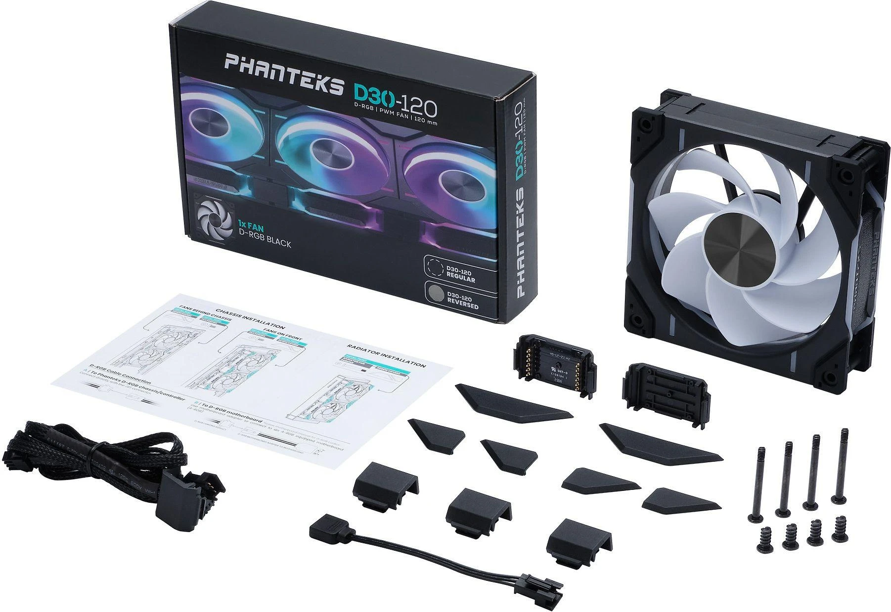 PHANTEKS D30 PWM Reverse Airflow D-RGB - 120mm, juoda