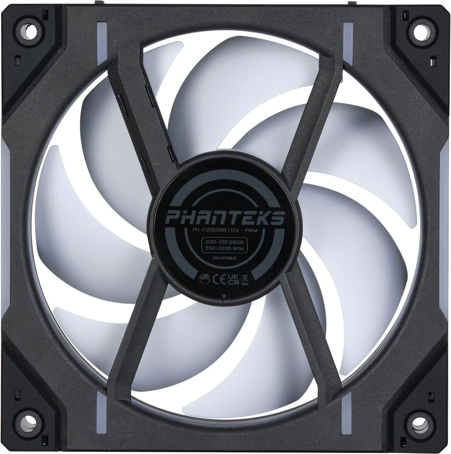 PHANTEKS D30 PWM Reverse Airflow D-RGB - 120mm, juoda