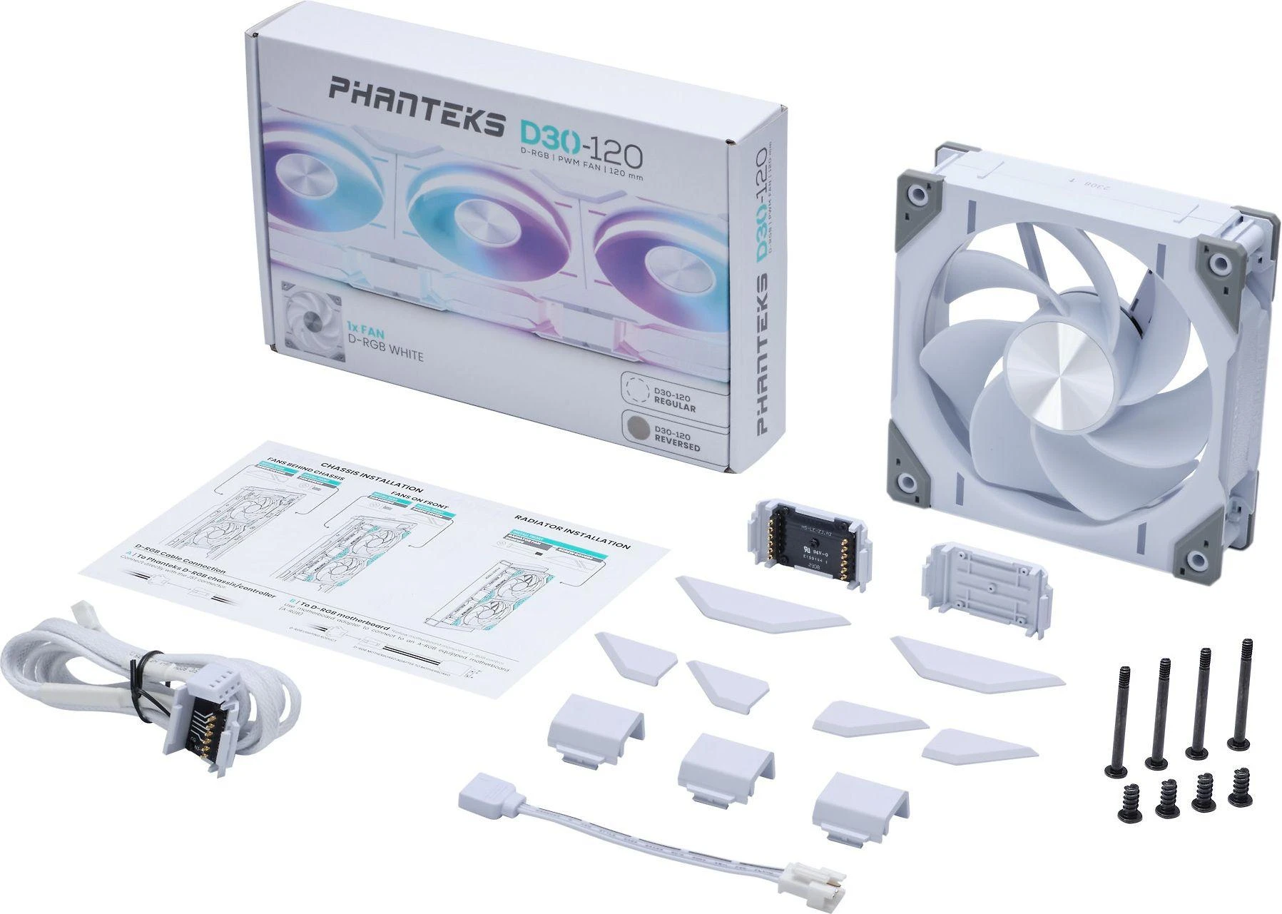 PHANTEKS D30 PWM Atbulinis oro srautas D-RGB - 120mm, balta