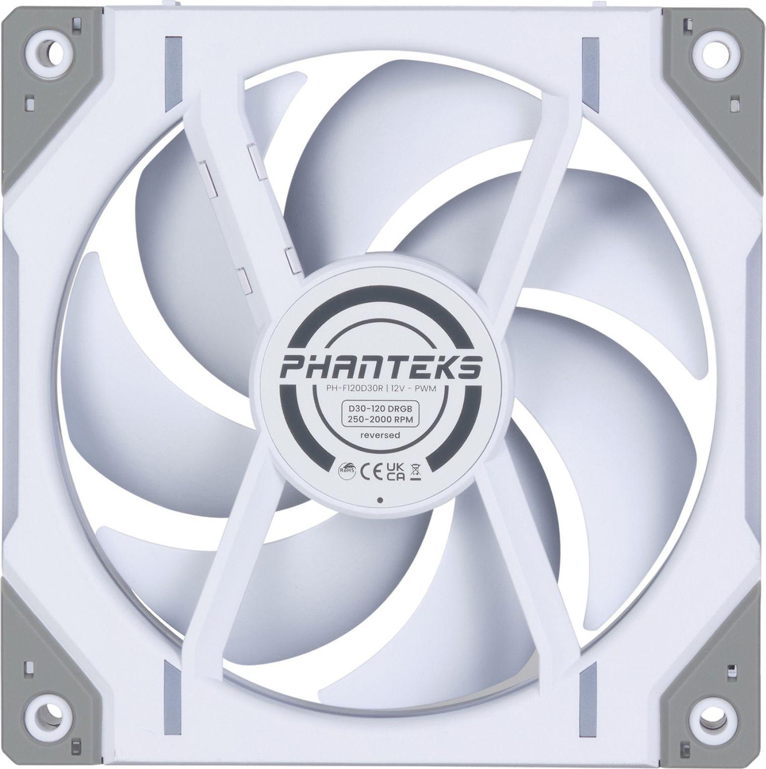 PHANTEKS D30 PWM atvirkštinis oro srautas D-RGB, 3 pakuotės - 120 mm, balta
