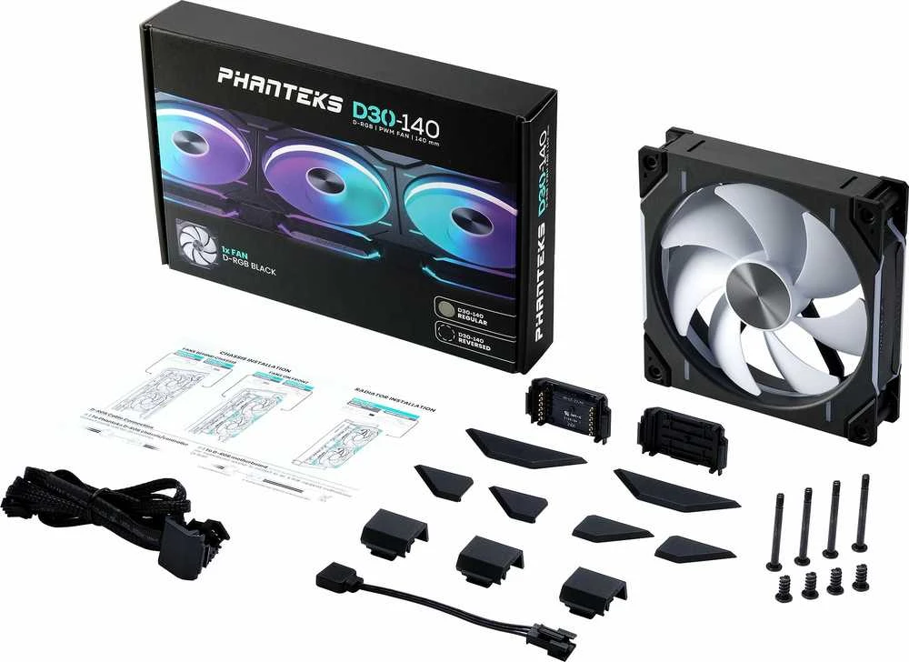 Phanteks D30 PWM Regular Airflow, D-RGB Fan – 140mm, juodas
