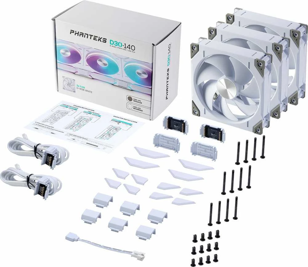 Phanteks D30 PWM Regular Airflow, D-RGB korpuso ventiliatorius, 3-pack – 140mm, baltos spalvos