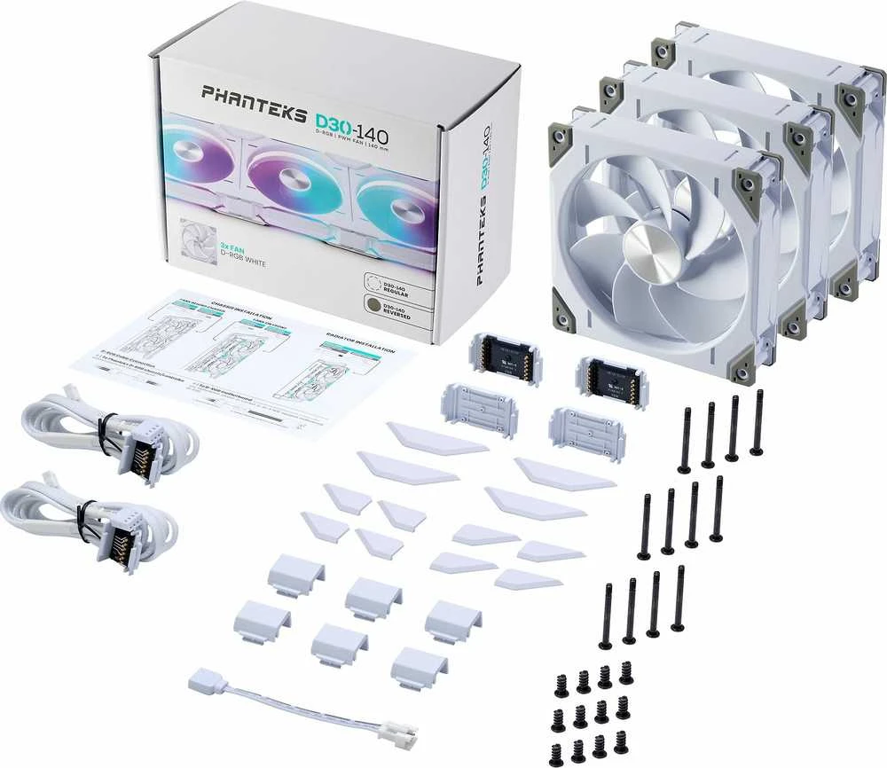 Aušintuvas Phanteks D30-140 PWM DRGB PWM Triple Fan Pack, baltos spalvos