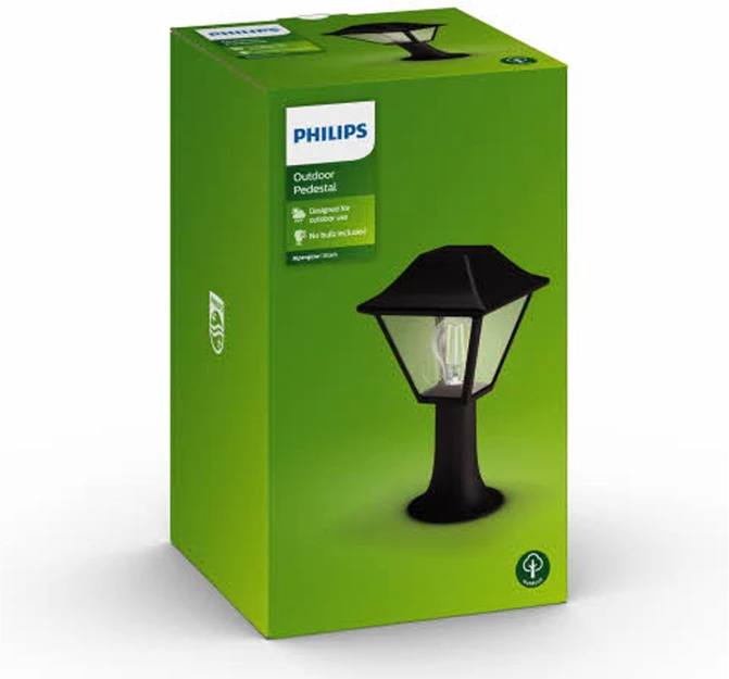 „Philips Alpenglow“ lauko apšvietimo stulpas, 1xE27, maks. 60W, IP44, 302x174mm, juodas