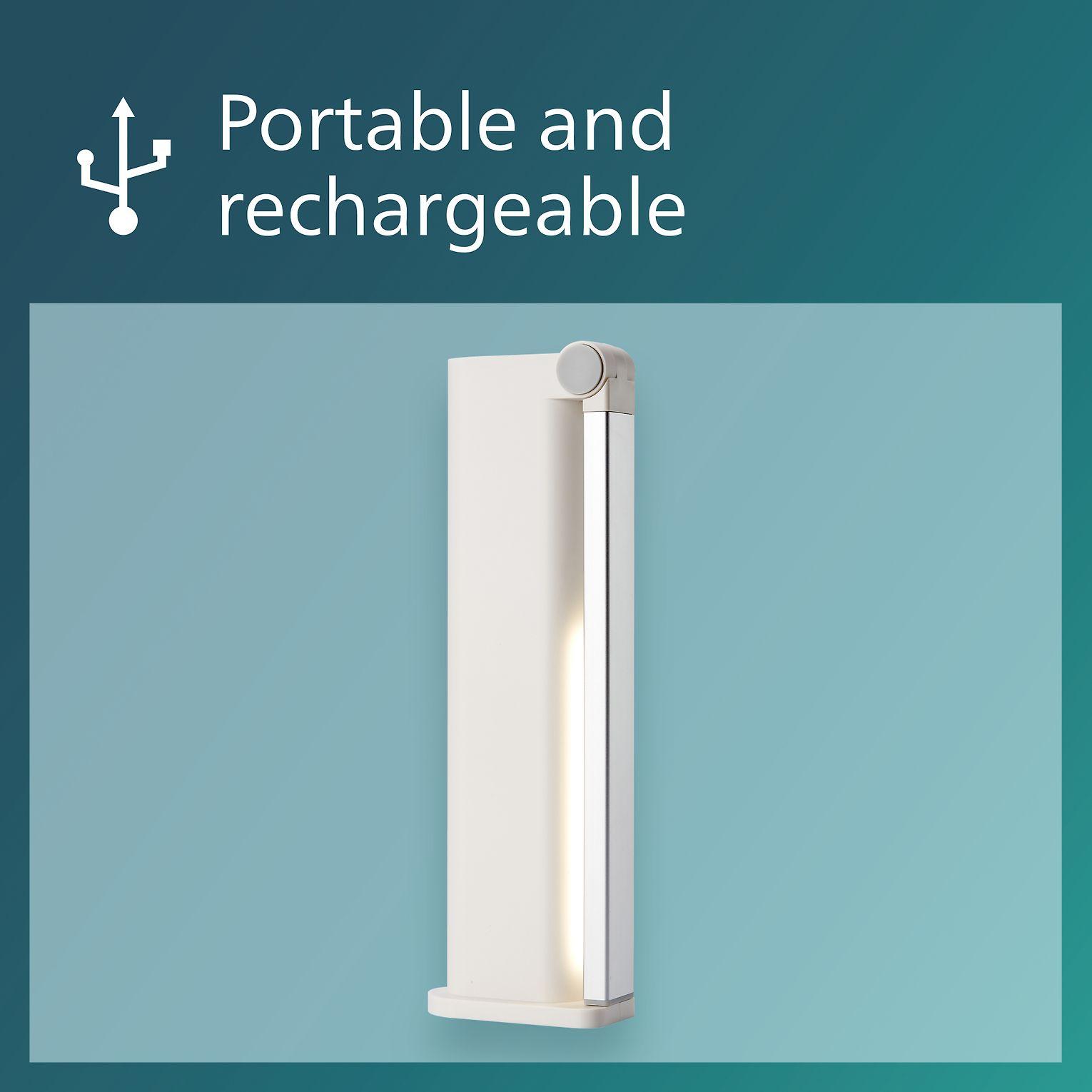 Philips Amber DSK202 -työpöytävalaisin, USB-ladattava, valkoinen