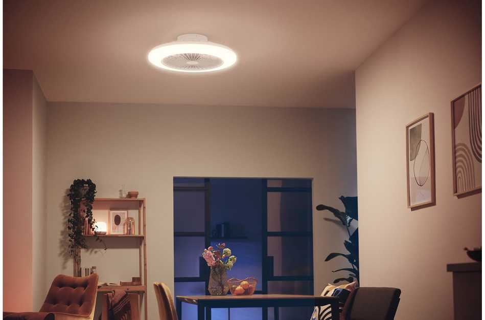 „Philips Amigo“ ventiliatoriaus lubinis šviestuvas 60+25 W, Buitinis mentinis ventiliatorius, Baltas, Lubos, Plastikas, 57,7 cm, IP20