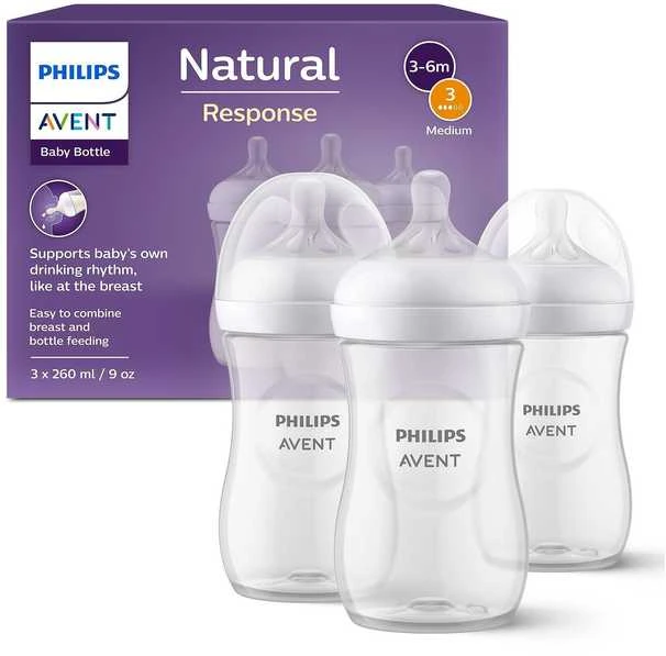 PHILIPS AVENT NATURAL RESPONSE BUTELIUKŲ RINKINYS, 260 ML, 1 MĖN.+, 3 VNT., BALTI