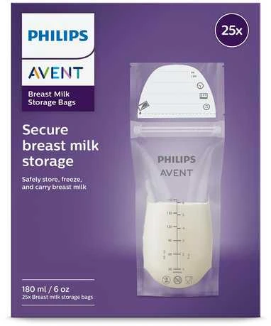 „Philips Avent“ – motinos pieno laikymo maišeliai, laikymas, iš anksto sterilizuoti, 25 maišeliai