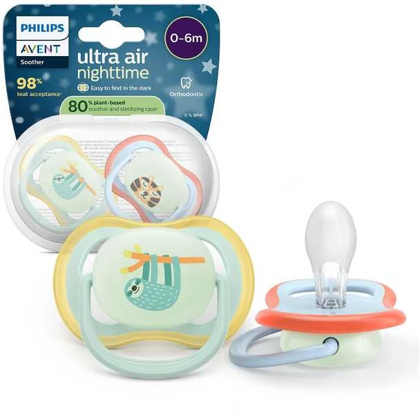 Philips Avent - Ultra air soother, Nighttime, 0-6m, light mėlynas/light žalias