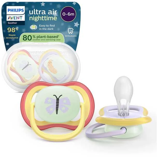 „Philips Avent“ čiulptukas „Ultra Air“, naktinis, 0–6 mėn., geltonas/violetinis