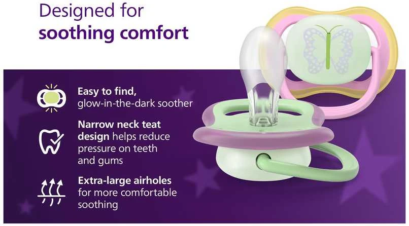 Philips Avent Ultra air yötutti, 6–18 kk, 2 kpl, pinkki/vaaleanvihreä