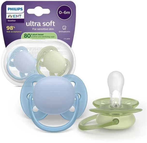 „Philips Avent“ – itin minkštas čiulptukas, 0–6 mėn., žalias / mėlynas