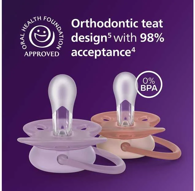 „Philips Avent“ čiulptukas „Ultra Soft“, 6–18 mėn., violetinės ir rožinės spalvos