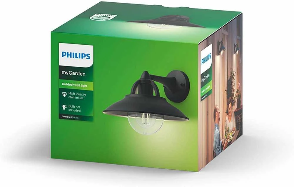 Sieninis šviestuvas Philips Cormorant seinävalaisin, musta, E27