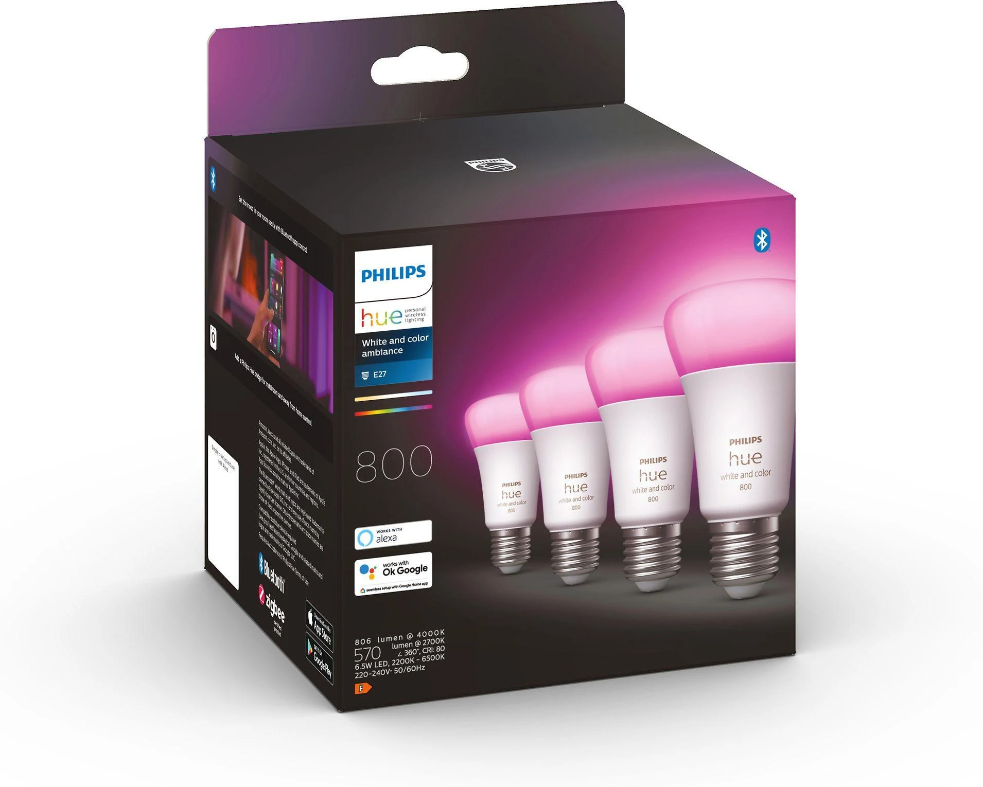 Philips Hue WCA 6,5W A60 E27, 4vnt pakuotė | E27 | 6,5 W | RGBW 2000-6500K | Bluetooth ir Zigbee