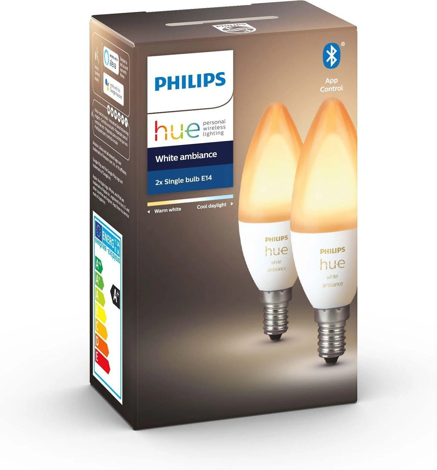 „Philips Hue“ E14 4W WA BT žvakės, 2 vnt. pakuotėje