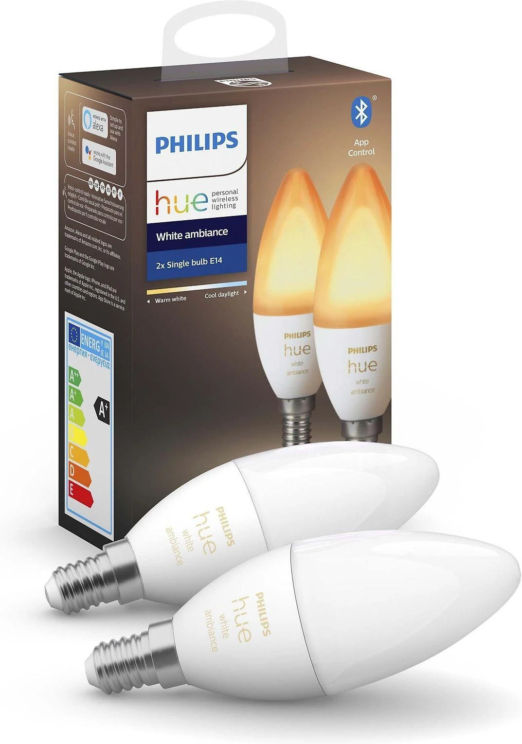 „Philips Hue“ E14 4W WA BT žvakės, 2 vnt. pakuotėje
