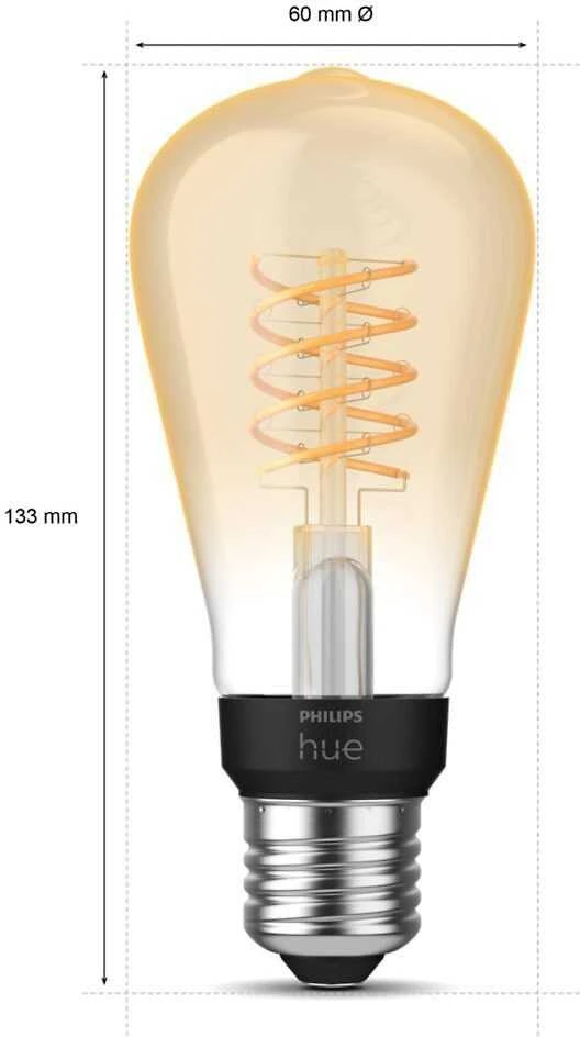 Philips Hue W 7.2W Filament ST64 E27 | E27 | 7 W | Minkštas baltas 2100K | Bluetooth ir Zigbee