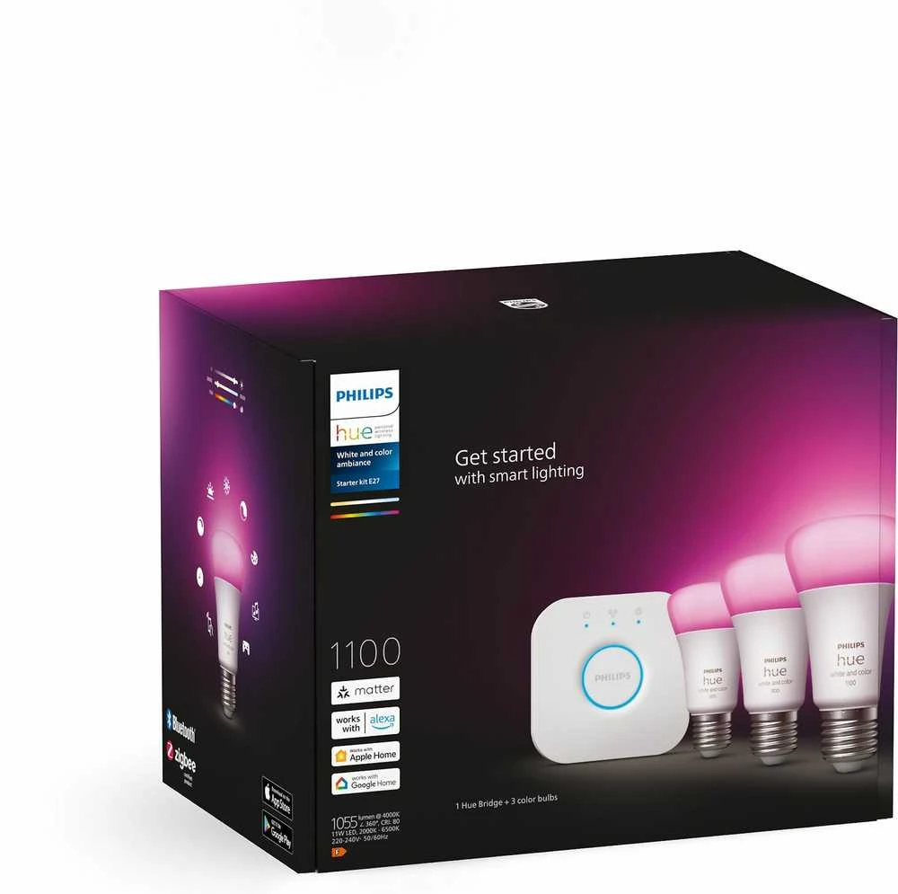 Philips „Hue White and color ambiance“ Pradinis rinkinys: 3 E27 išmaniosios lemputės (1100)