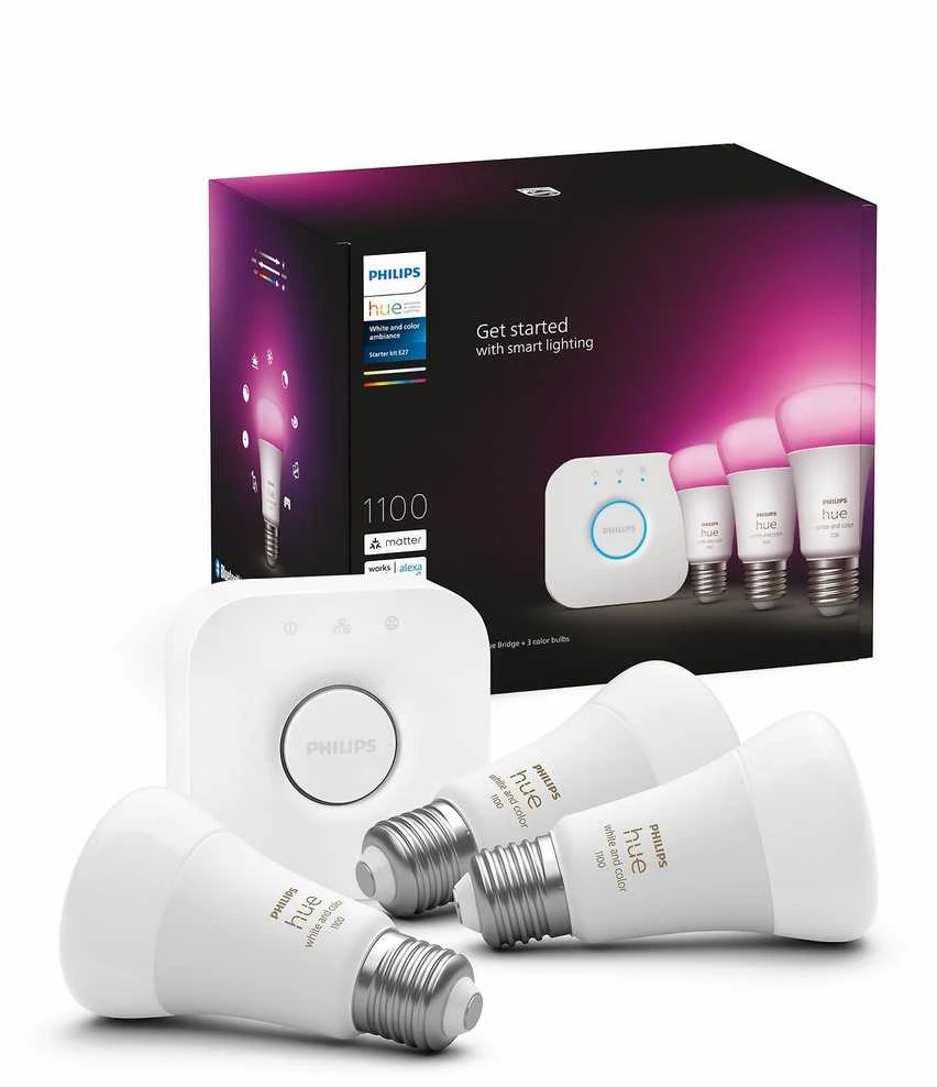 Philips „Hue White and color ambiance“ Pradinis rinkinys: 3 E27 išmaniosios lemputės (1100)