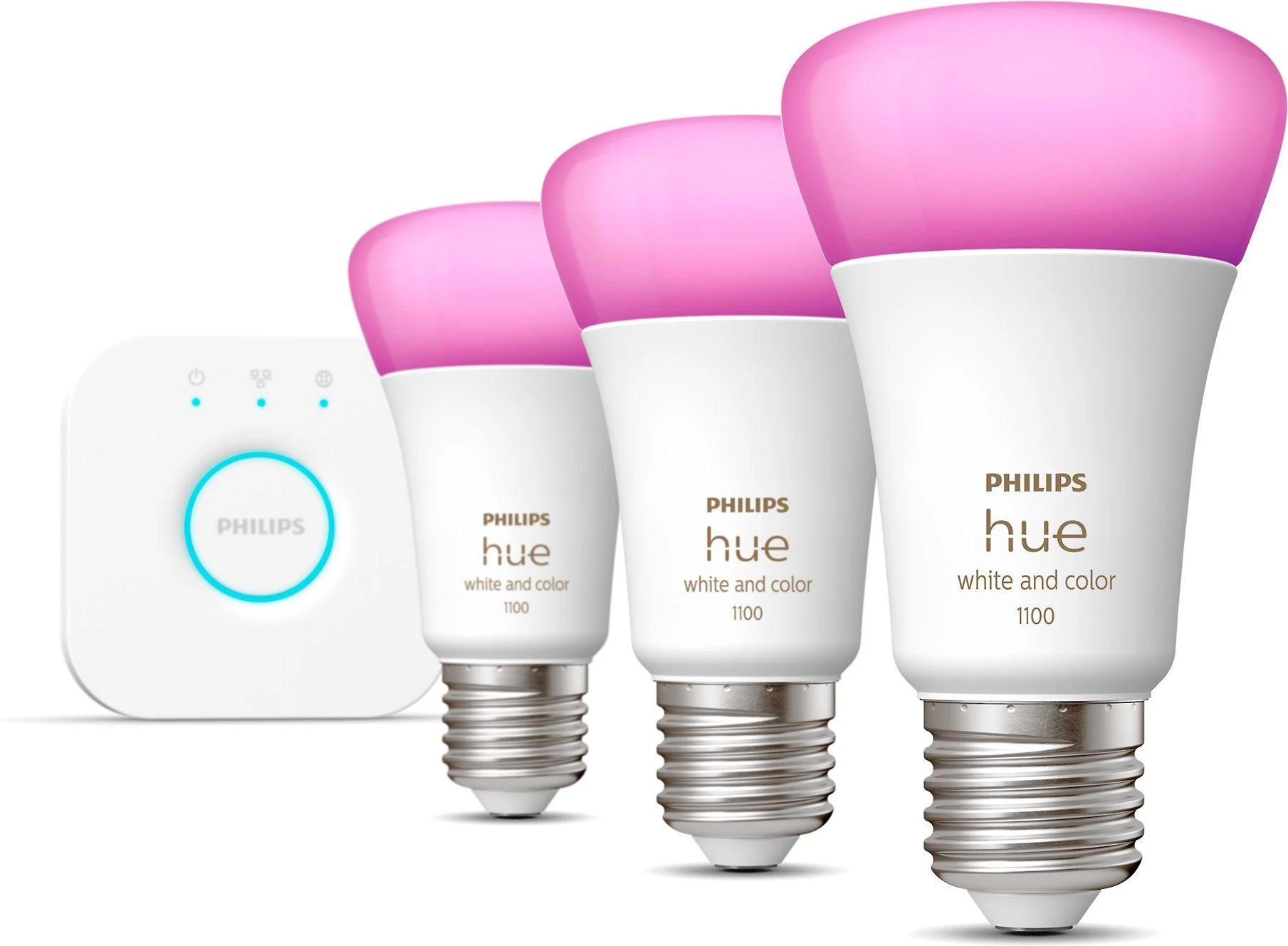 Philips „Hue White and color ambiance“ Pradinis rinkinys: 3 E27 išmaniosios lemputės (1100) aprašymas - Prekės nuotrauka