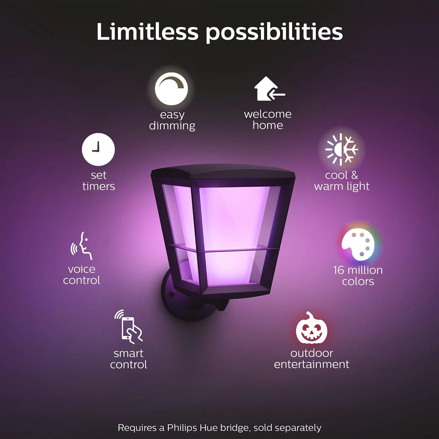 Philips Hue Econic Sieninis lauko šviestuvas (Baltas ir spalvotas)