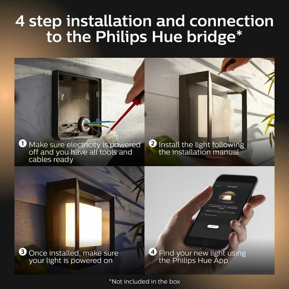 Philips Hue Econic Sieninis lauko šviestuvas (Baltas ir spalvotas)