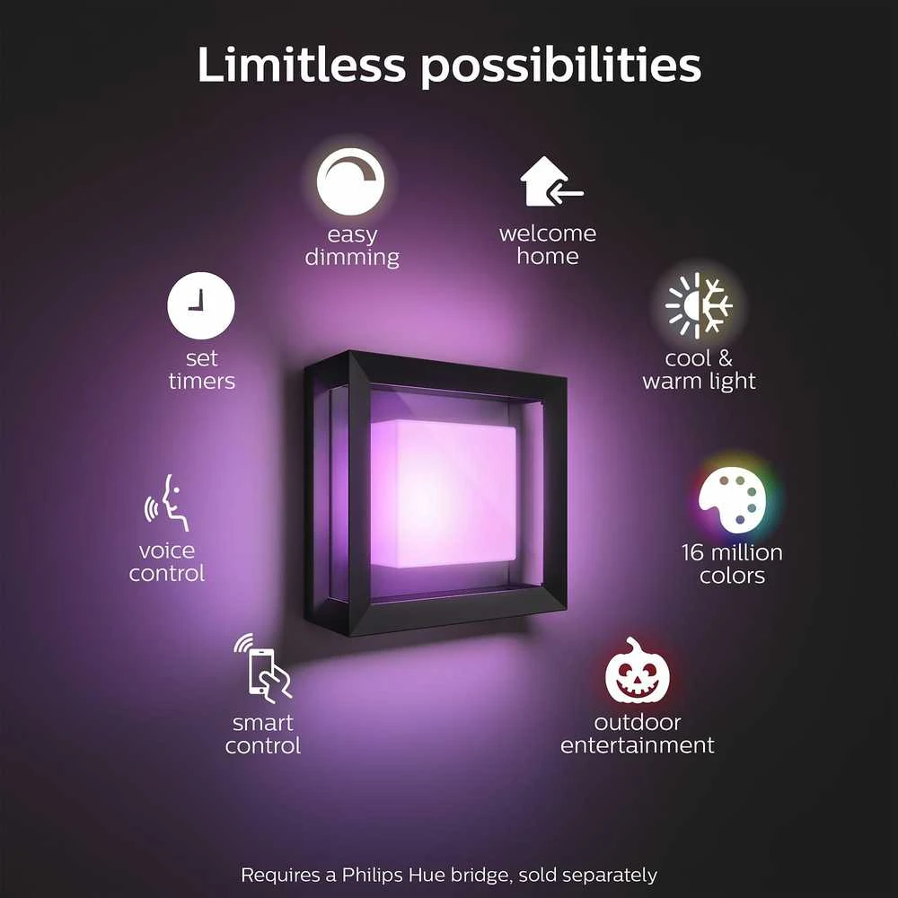 Philips Hue Econic Sieninis lauko šviestuvas (Baltas ir spalvotas)
